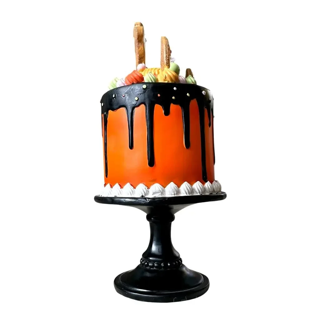 Ghoulish Halloween Candy Corn Ghost Cake Decor 13in Resin Black & Orange NEW